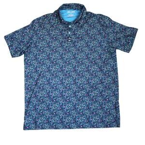Pins & Aces Golf Polo Mens XXL Floral Blue Pink Performance Stretch Preppy